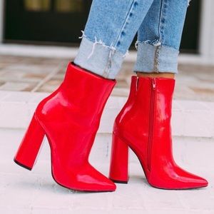 Red Patent Heeled Bootie Ankle Boots